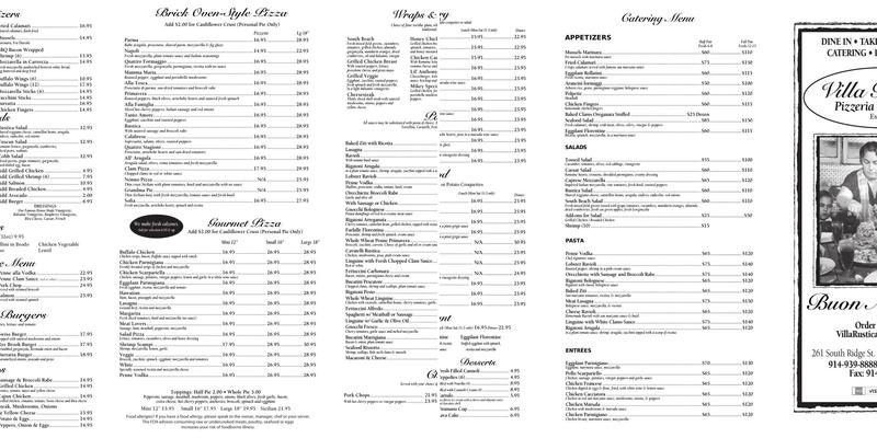Villa Rustica Trattoria Menu