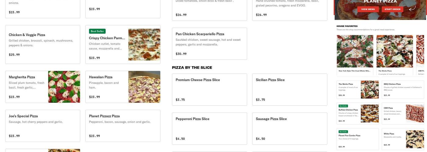 Planet Pizza Menu