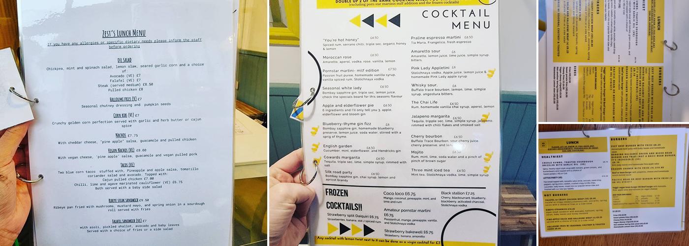 Zest Cafe and Cocktail Bar Ramsgate Menu