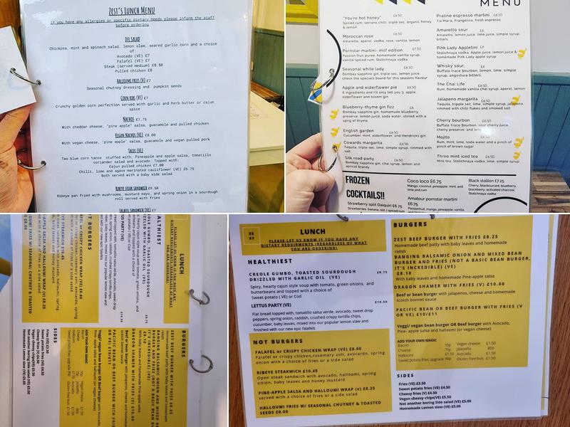 Zest Cafe and Cocktail Bar Ramsgate Menu