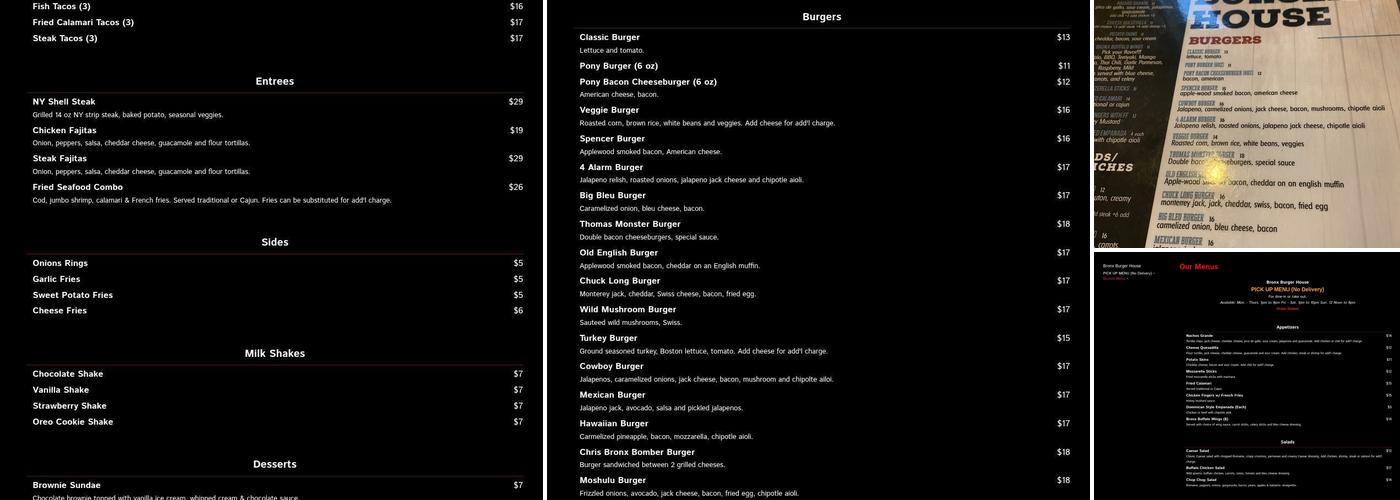 Bronx Burger House Menu