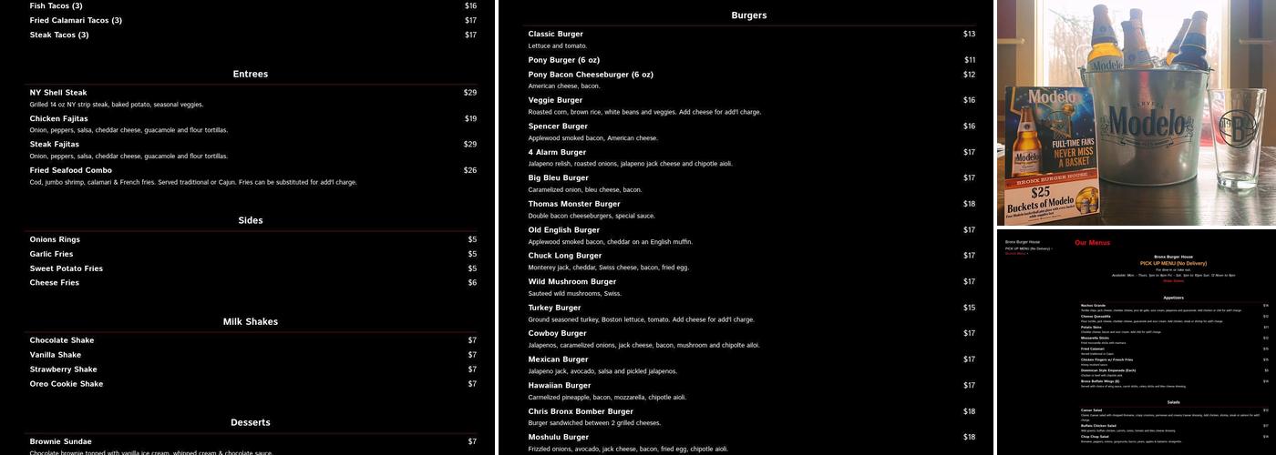 Bronx Burger House Menu