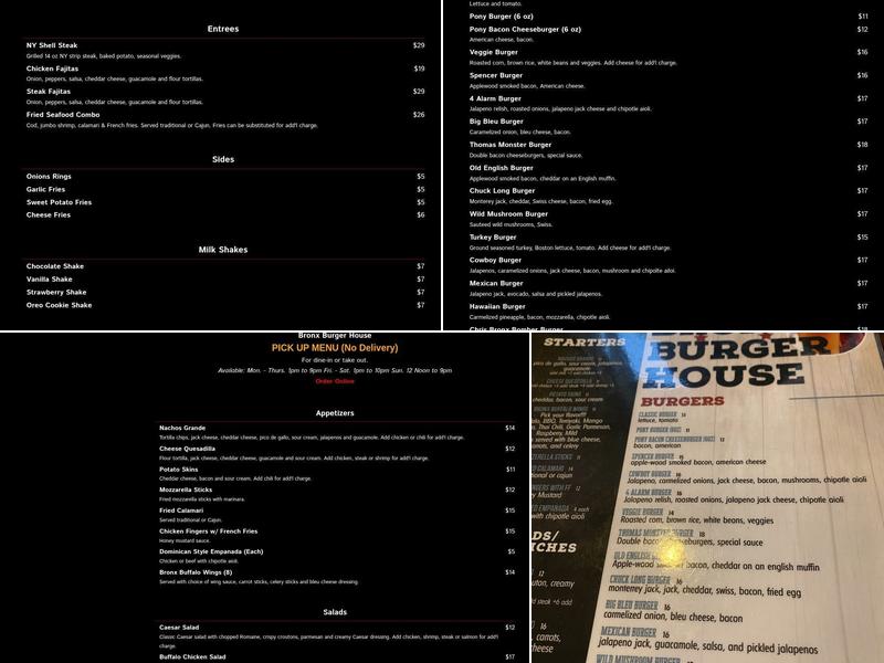 Bronx Burger House Menu