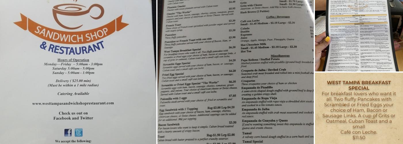 West Tampa Sandwich Shop Menu