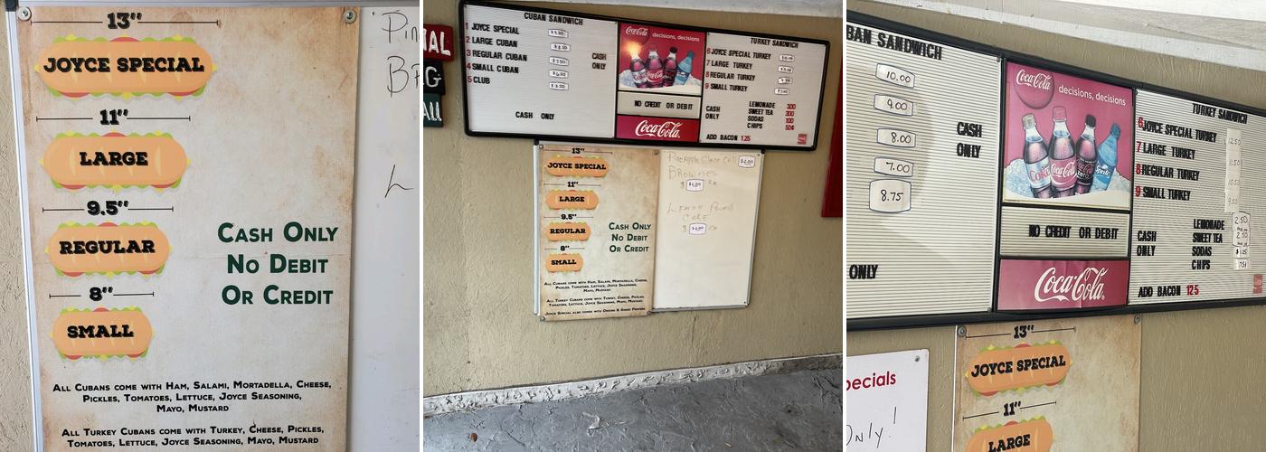 Joyce's Sandwich Shop Menu