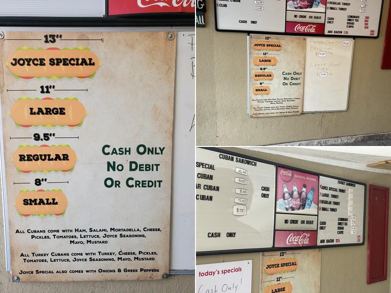 Joyce's Sandwich Shop Menu
