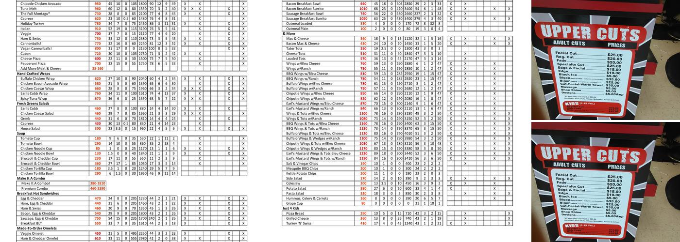 Earl of Sandwich Menu