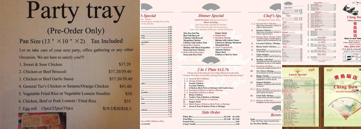 Ching Dow Restaurant Menu