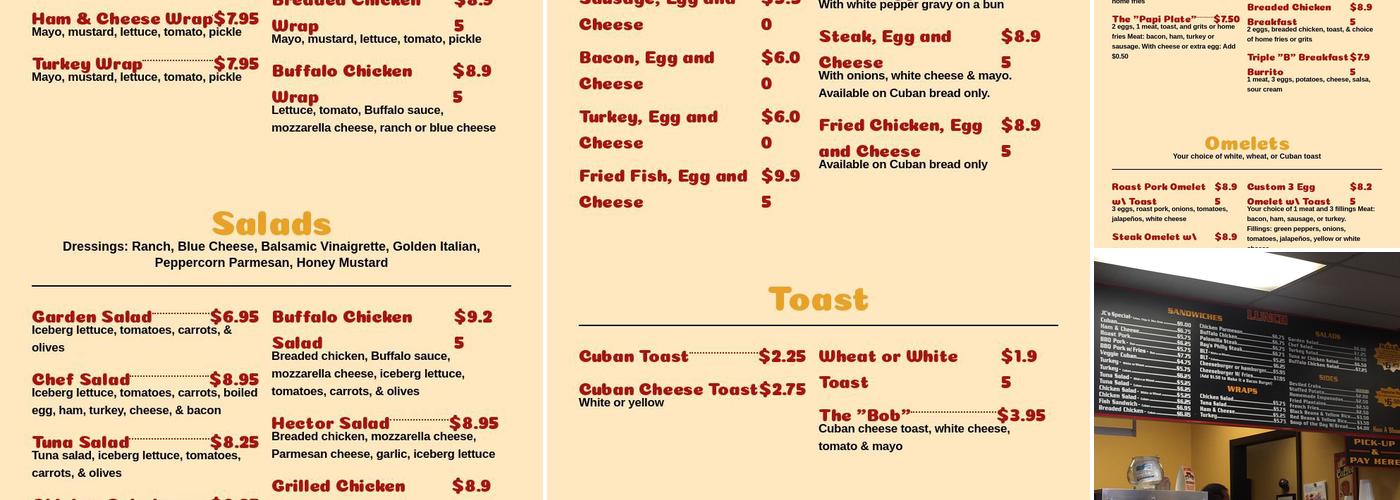 JC's Sandwich Shop Menu