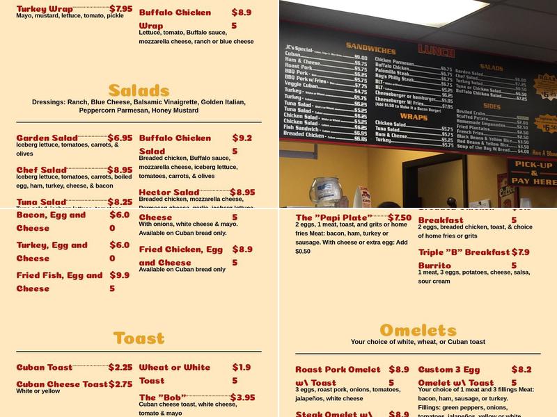 JC's Sandwich Shop Menu