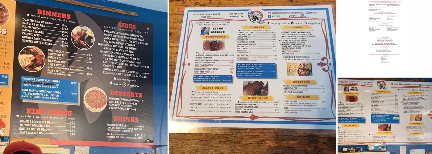 Al's Finger Licking Good Bar-B-Que Menu