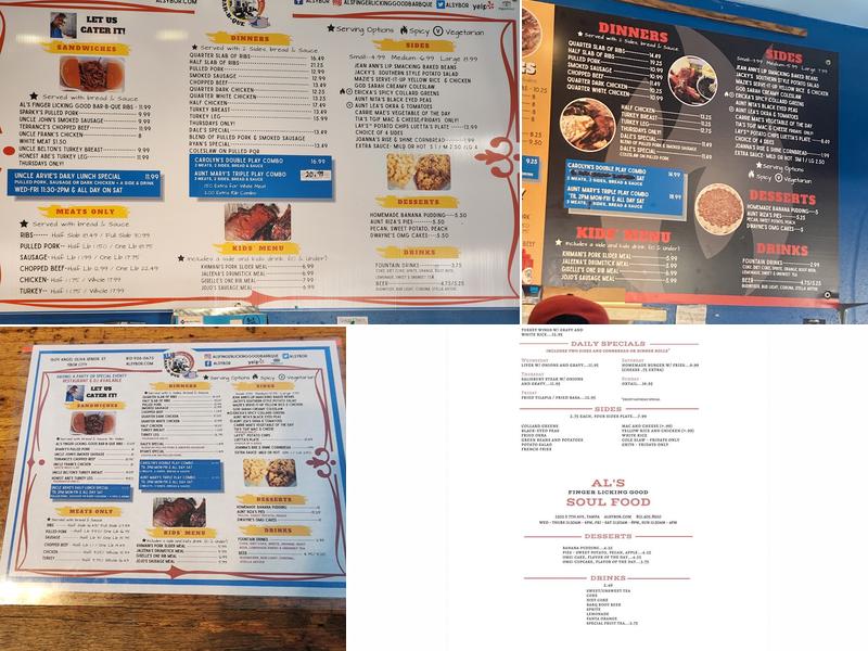 Al's Finger Licking Good Bar-B-Que Menu