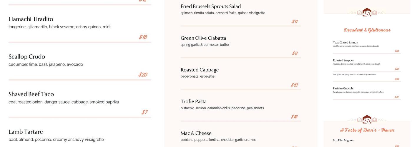 Haven Menu