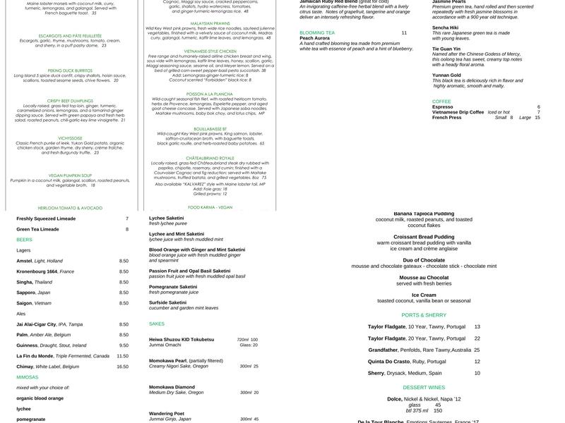Restaurant BT Menu