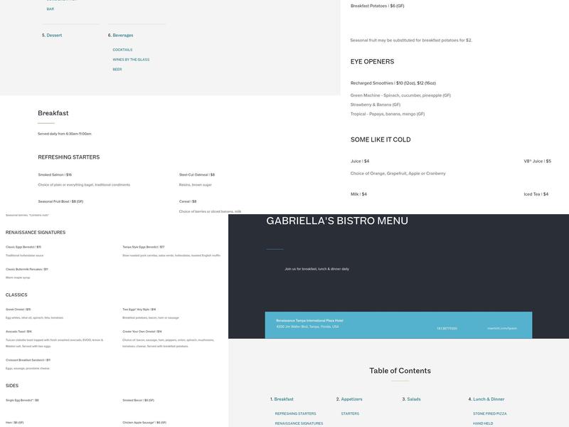 Gabriella's Bistro Menu
