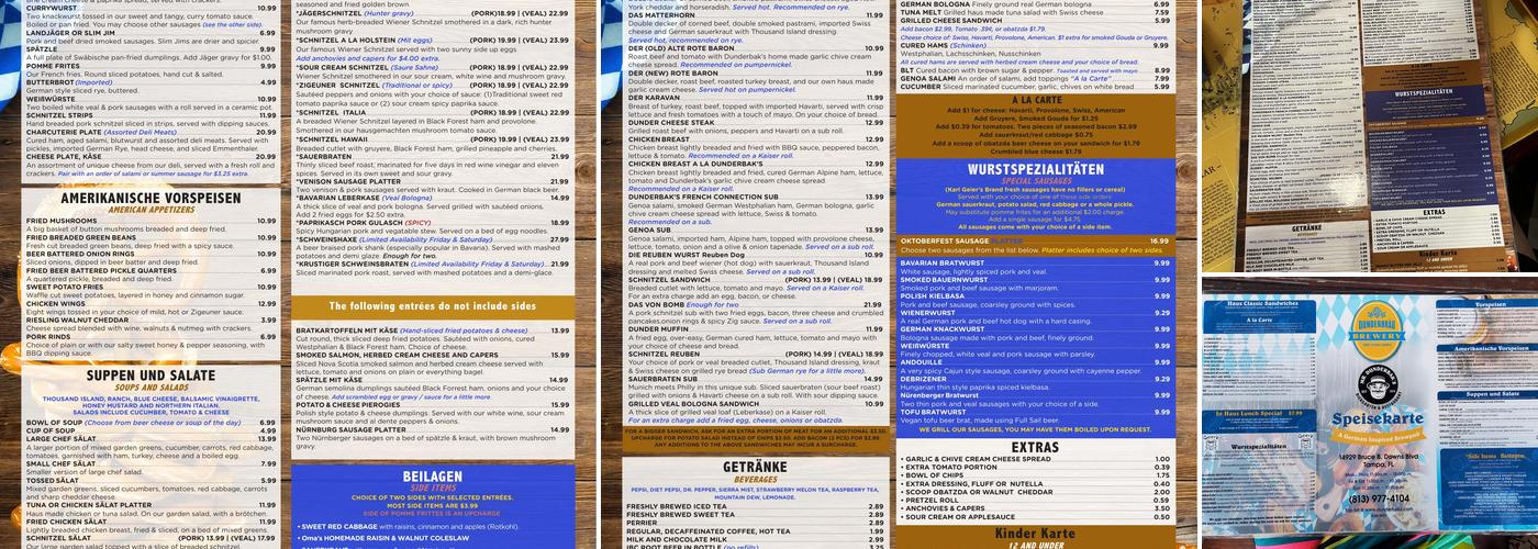 Mr. Dunderbak's Biergarten and Brewery Menu