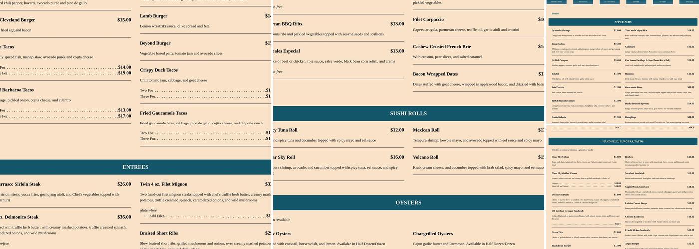 Clear Sky on Cleveland Menu