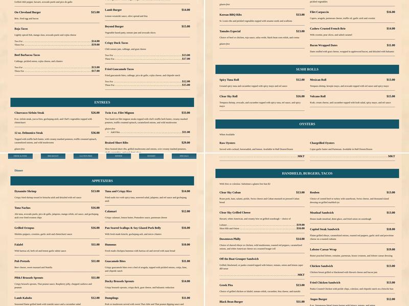 Clear Sky on Cleveland Menu