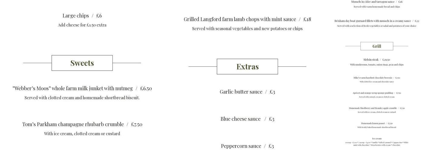 The Bell Inn - Parkham Menu