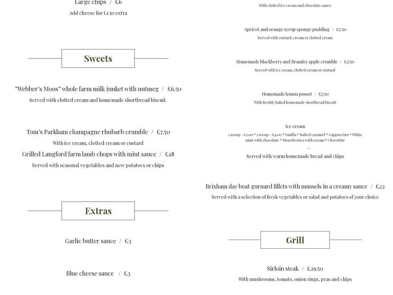 The Bell Inn - Parkham Menu