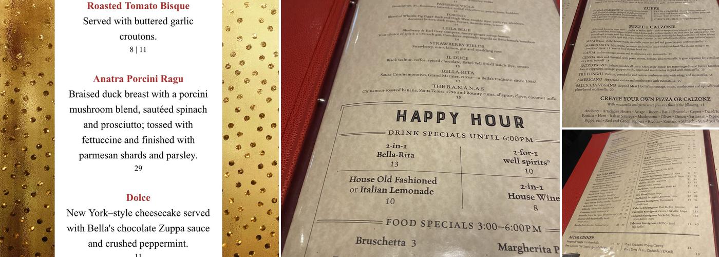 Bella's Italian Cafe Menu