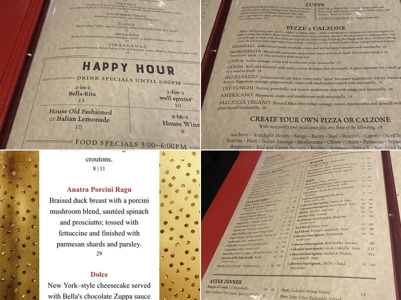 Bella's Italian Cafe Menu