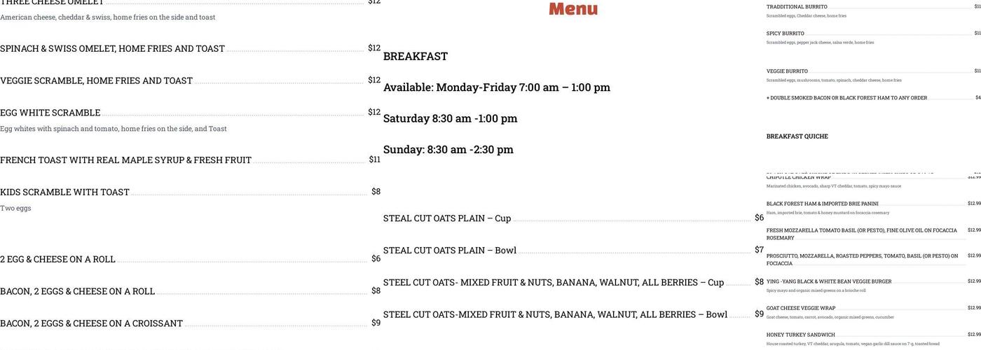 Black Cat Cafe Menu