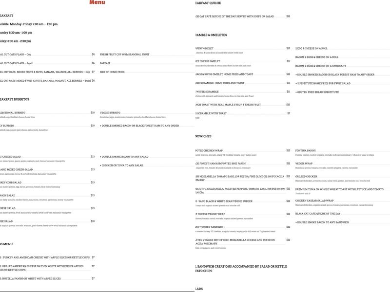 Black Cat Cafe Menu