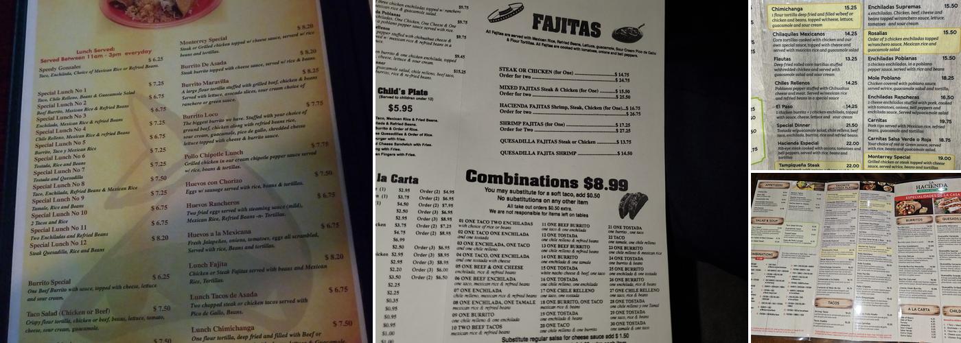La Hacienda Mexicana Menu