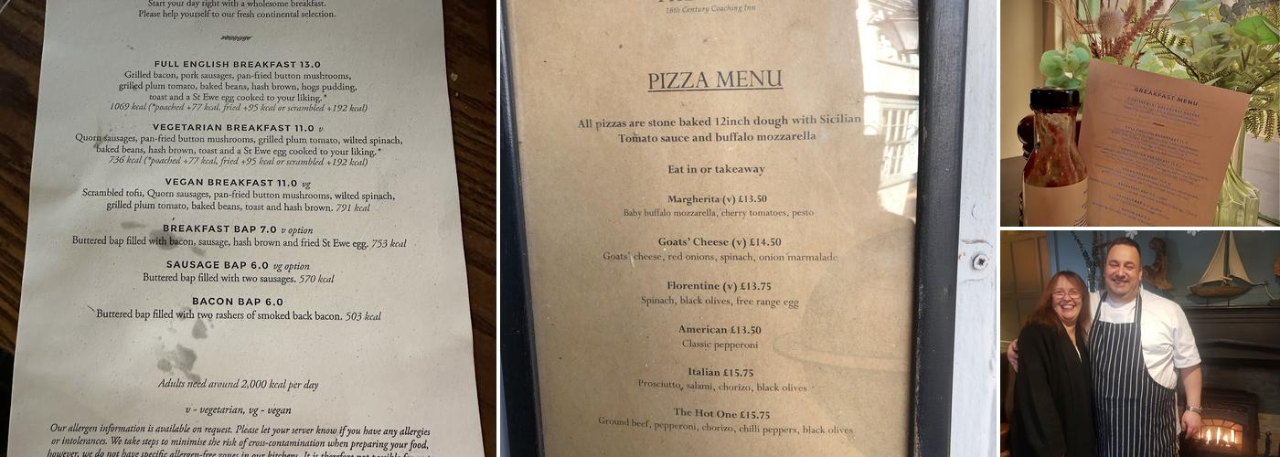 The Globe, Topsham Menu