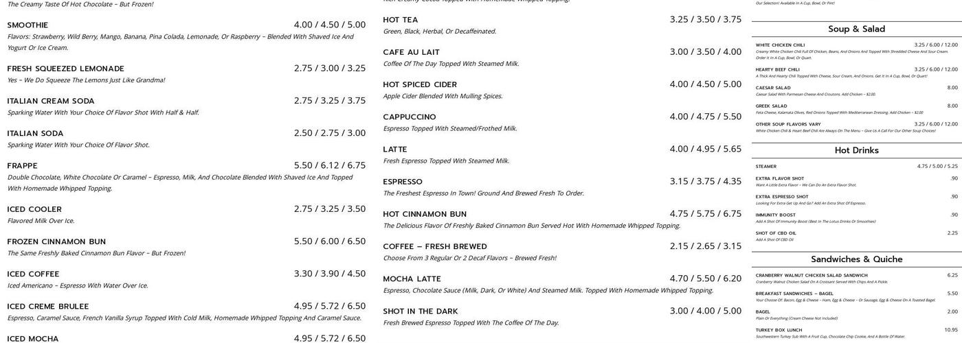 Familiar Grounds Menu