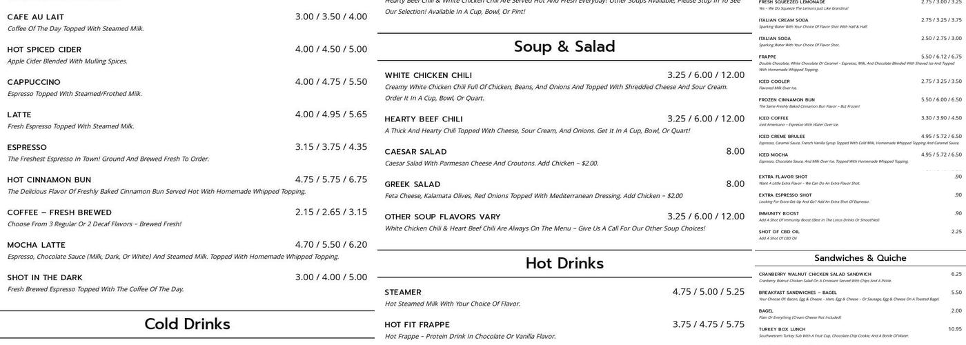 Familiar Grounds Menu