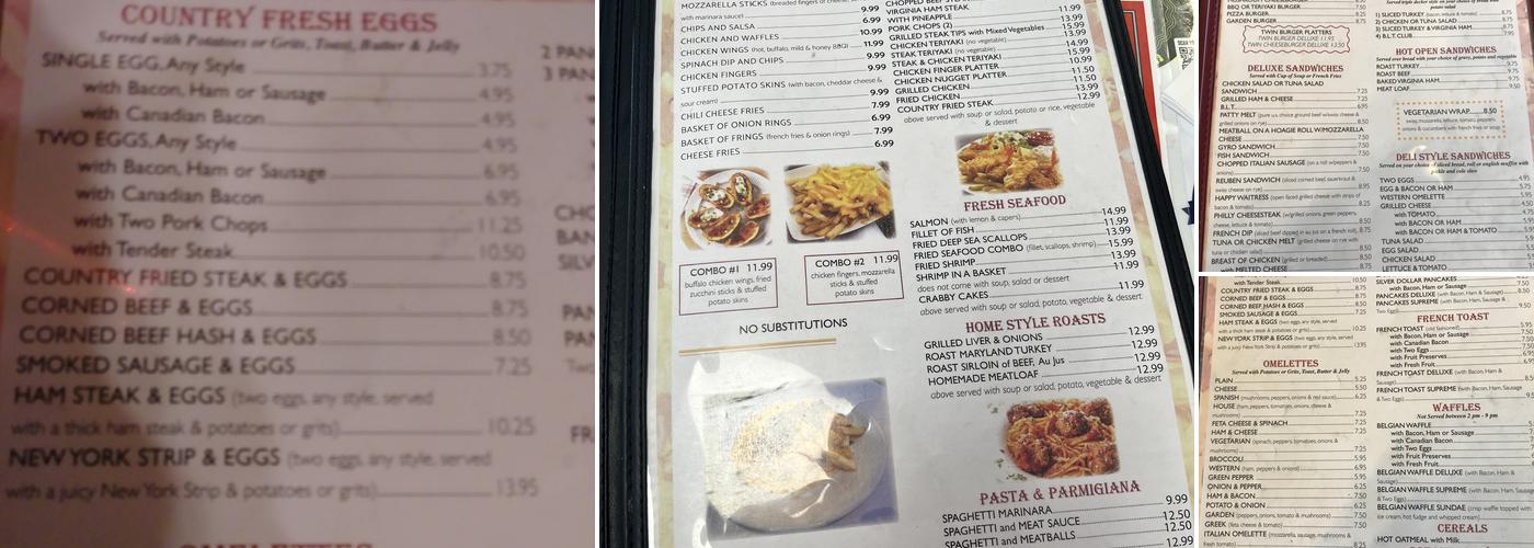 Three Coins Diner Menu