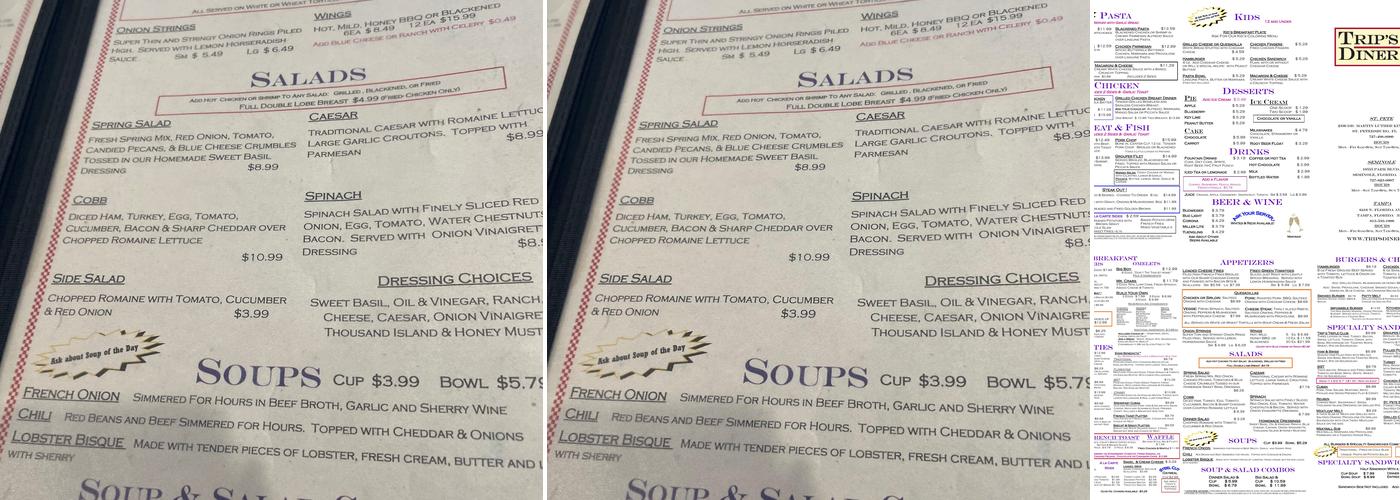 Trip's Diner Menu