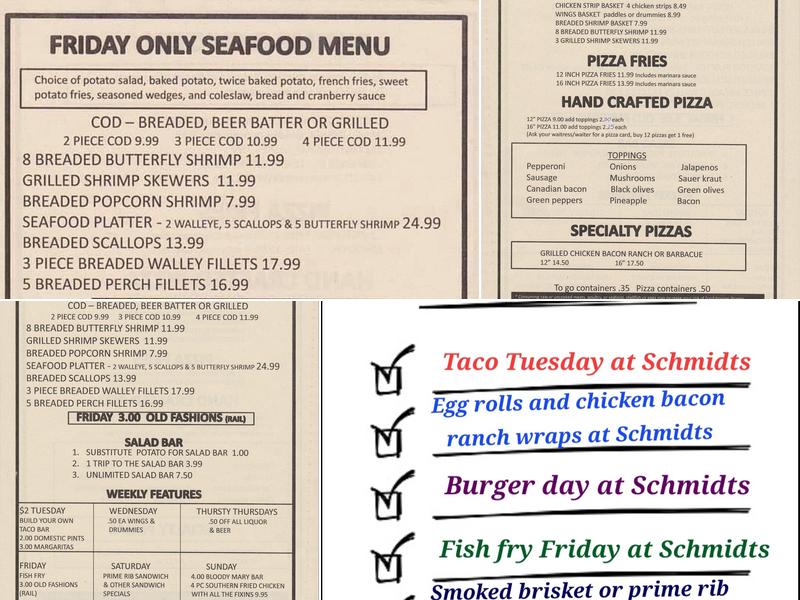 Schmidt's Corners Menu