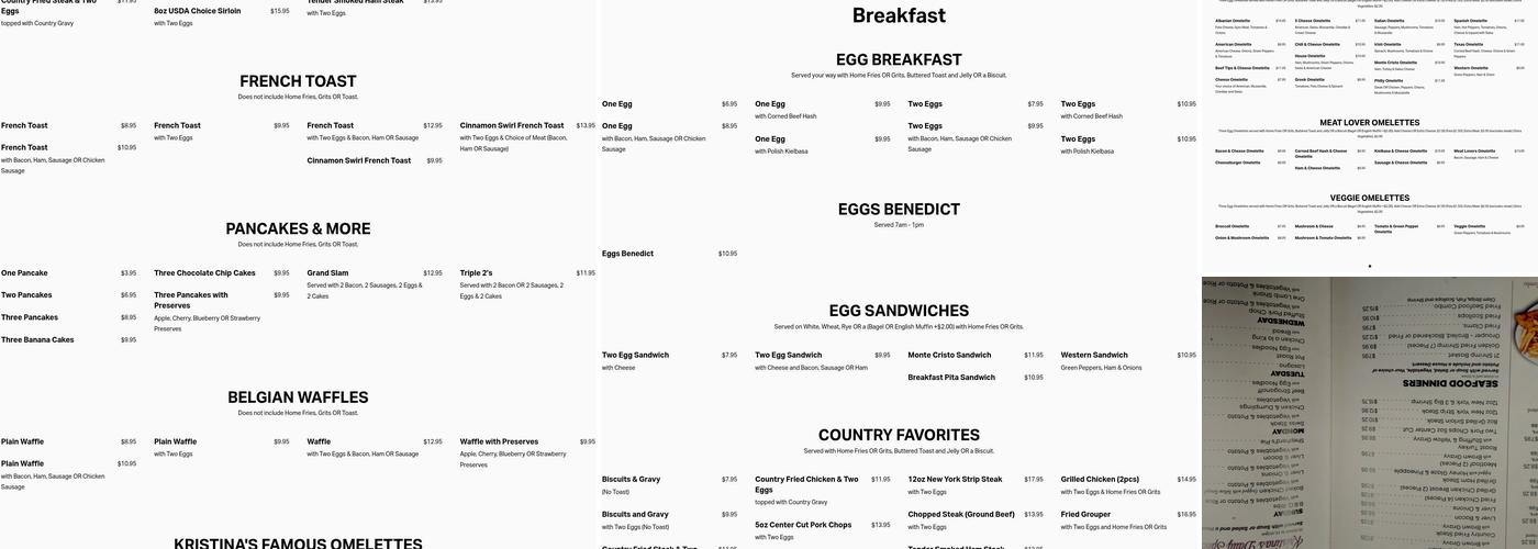 Kristina's Cafe Menu