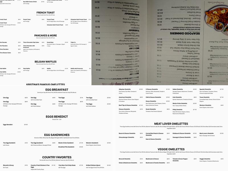 Kristina's Cafe Menu