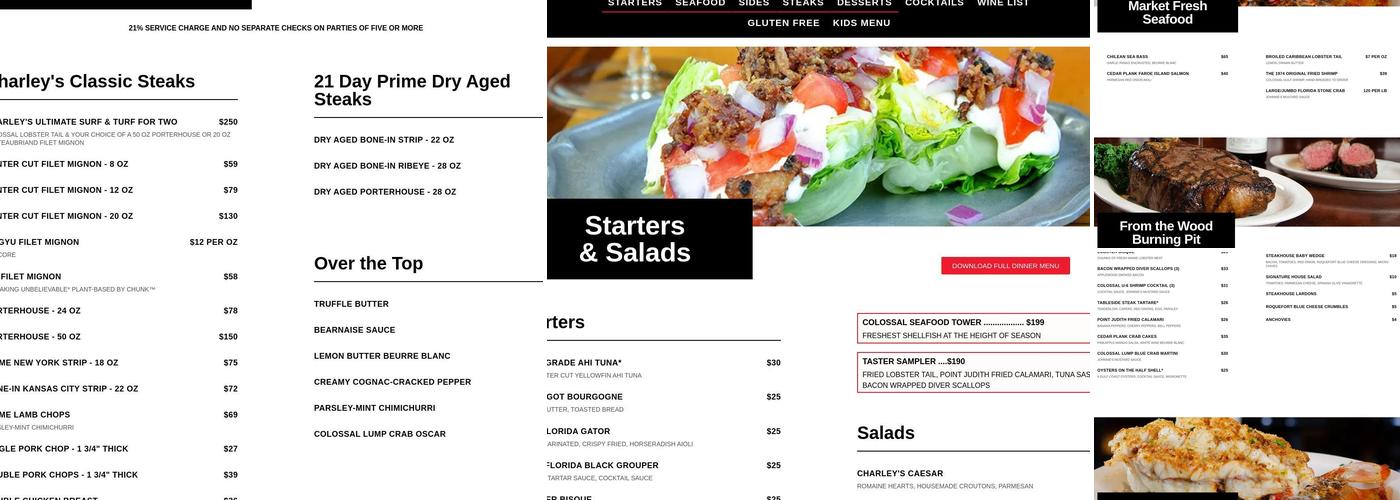 Charley's Steak House Menu