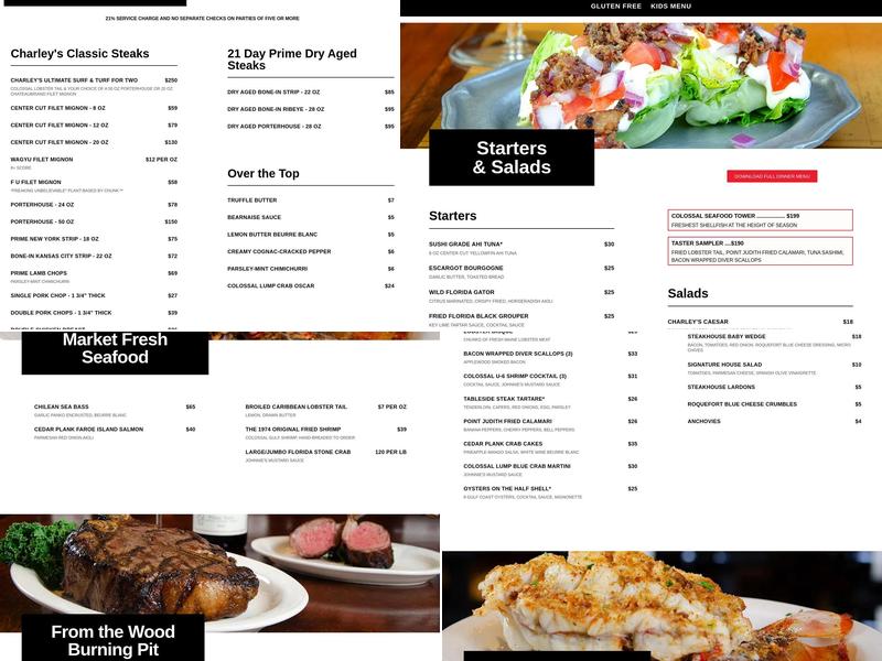 Charley's Steak House Menu