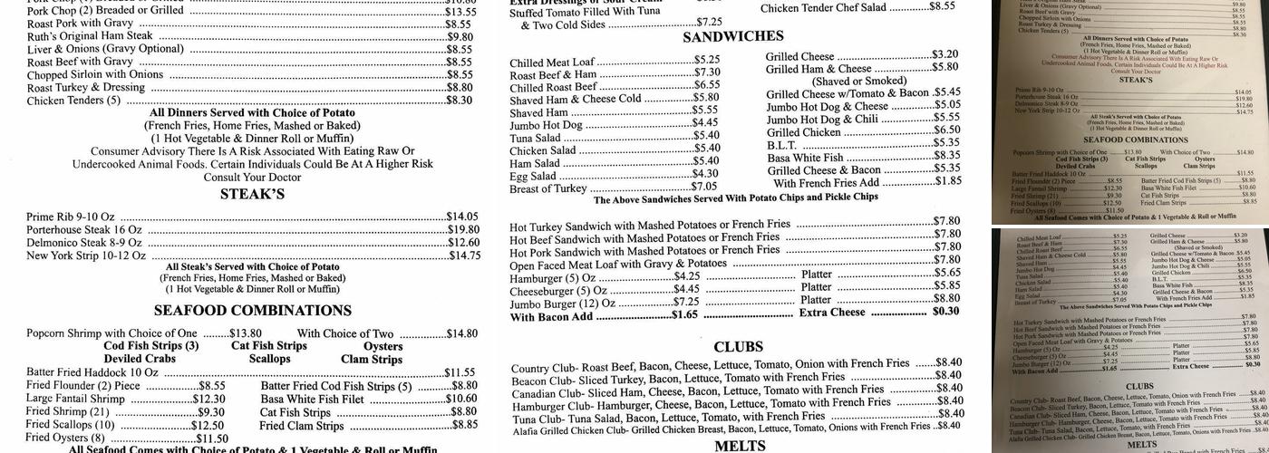 Ruth's Cafe Menu