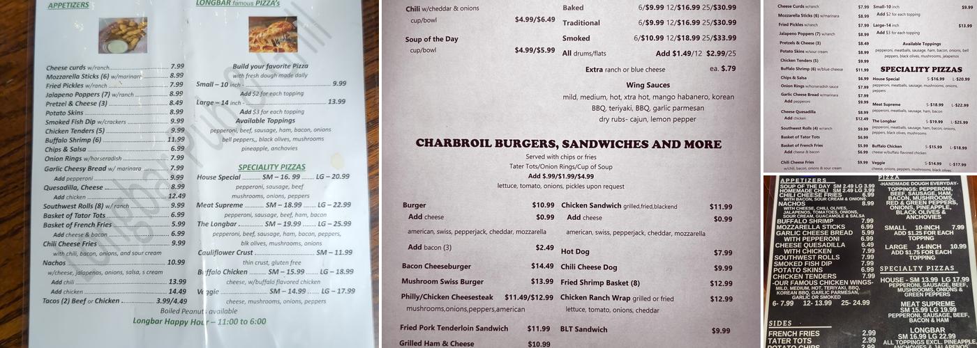 The Long Bar Pub & Grill Menu