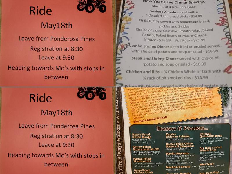 Ponderosa Pines Menu