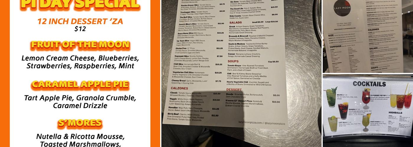 Lazy Moon Pizza Menu