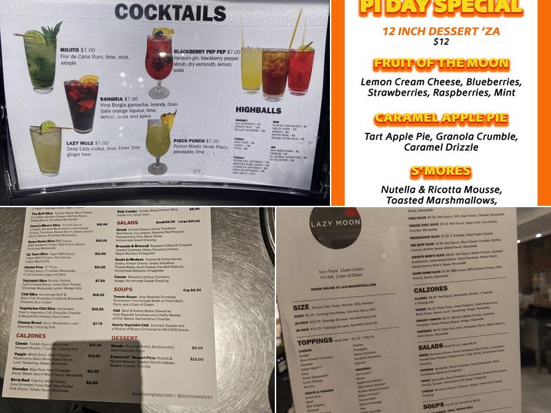 Lazy Moon Pizza Menu
