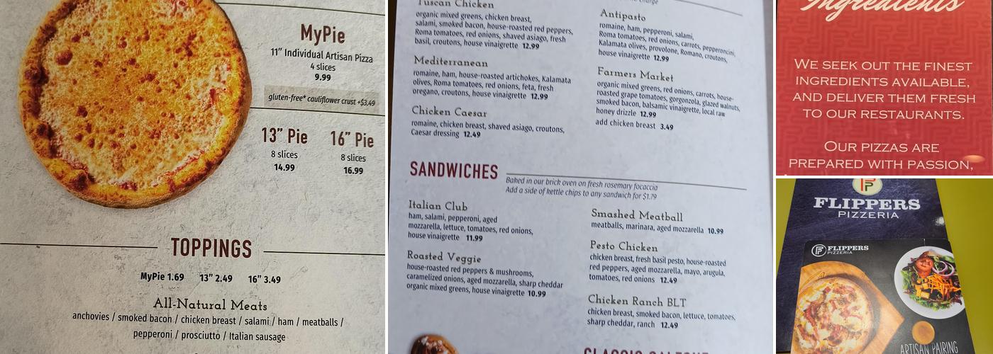 Flippers Pizzeria Menu