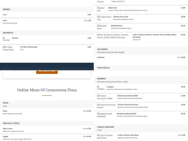 Cornerstone Pizza Menu