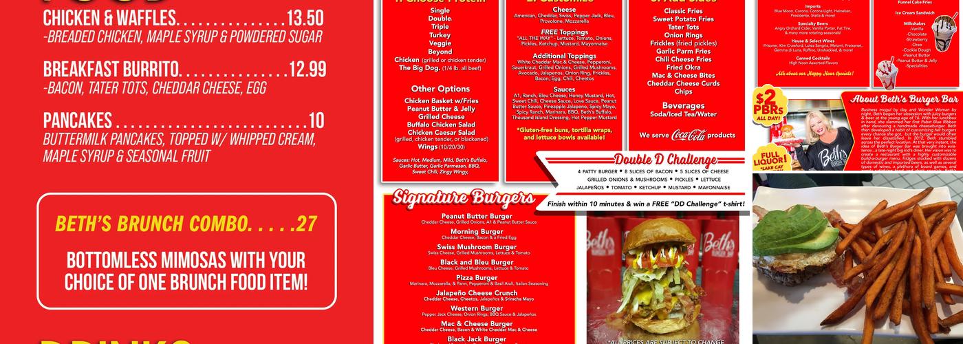 Beth’s Burger Bar Menu