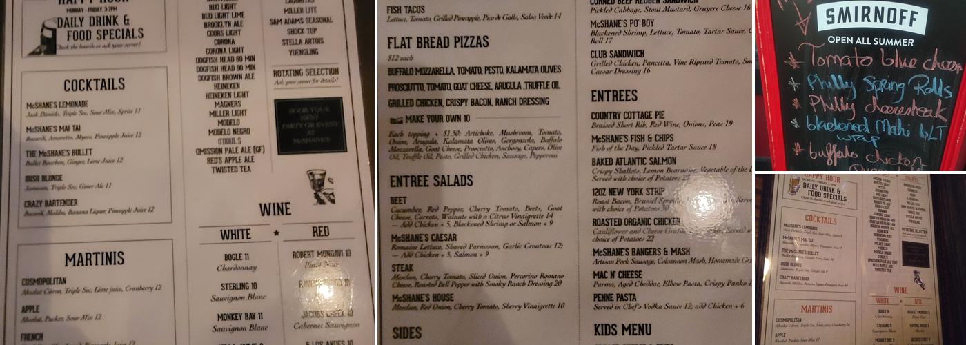 McShane's Bar & Restaurant Menu