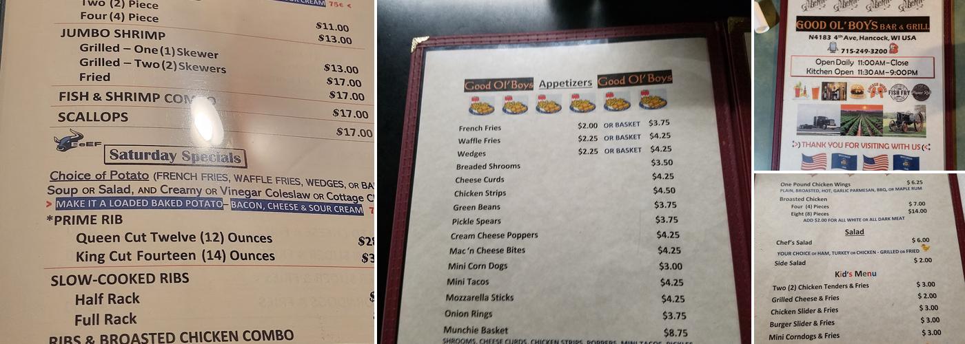 Good Ol' Boys Menu