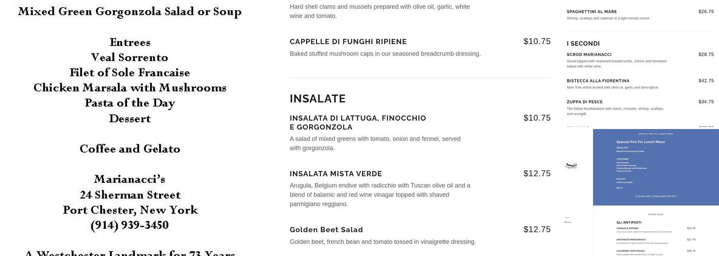Marianacci's Menu